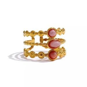 Gold Plated Three-row Pink Stone Ring